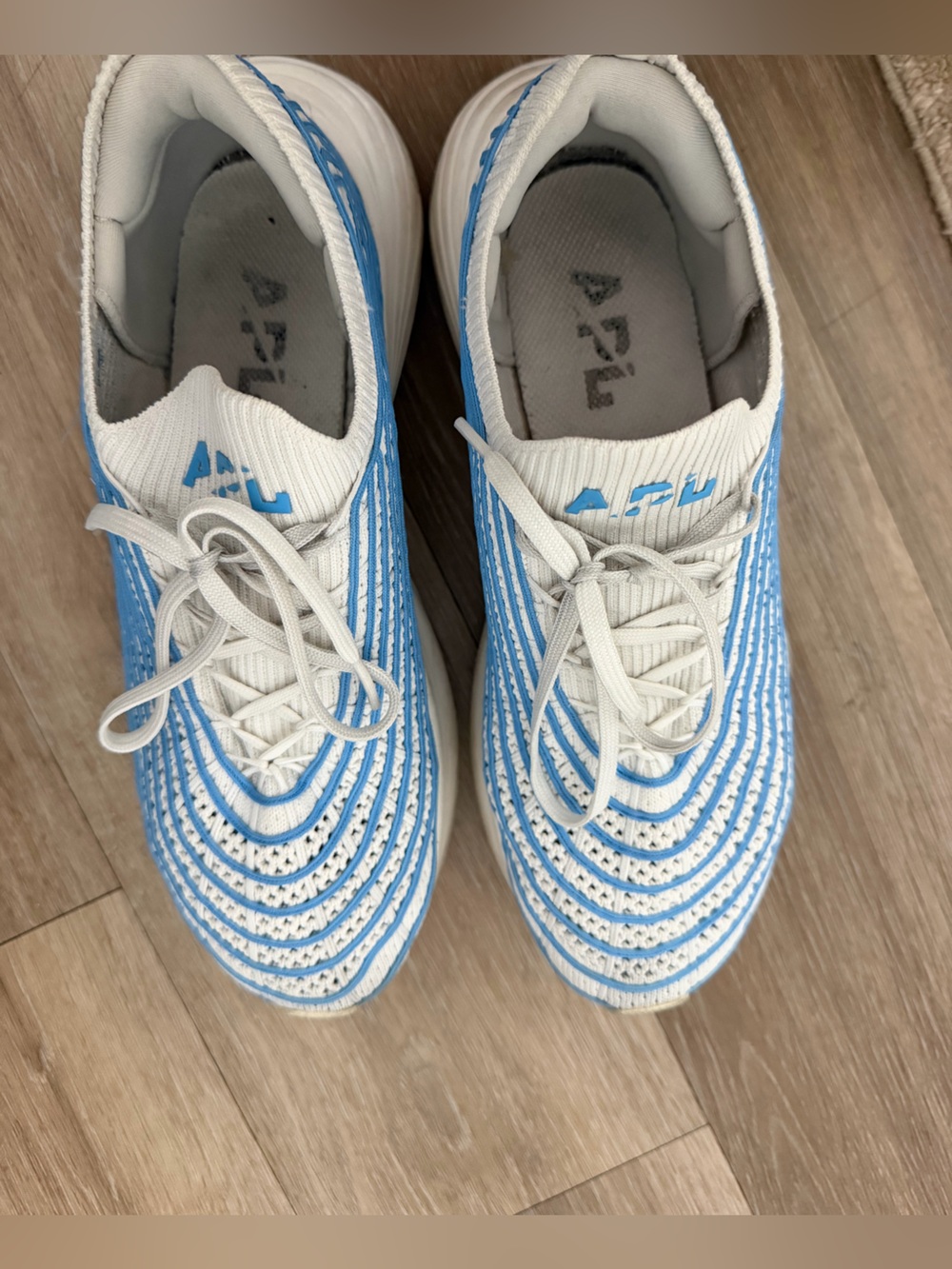 APL Women’s White and Light Blue Knit Lace-Up Sneakers